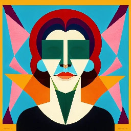 Create an abstract cubist portrait in a fragmented, geometric style based on the following description: Use vibrant contrasting colors, geometric fragmentation, and layered compositions to evoke an expressive cubist style.