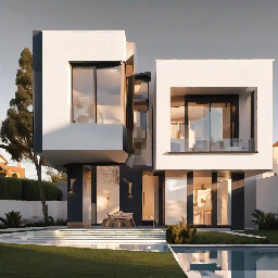 Modern minimalist house exterior, golden hour lighting, manicured garden, white and grey facade, large glass windows, photorealistic, transparent background, PNG Colonial style house exterior, bright daylight, driveway with trees, beige and wood facade, photorealistic, transparent background, PNG Contemporary house exterior, dusk with warm lights on, pool in backyard, dark charcoal facade, photorealistic, transparent background, PNG Farmhouse style house exterior, soft overcast light, urban plot with hedge, cream facade, photorealistic, transparent background, PNG
