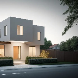 Modern minimalist house exterior, golden hour lighting, manicured garden, white and grey facade, large glass windows, photorealistic, transparent background, PNG Colonial style house exterior, bright daylight, driveway with trees, beige and wood facade, photorealistic, transparent background, PNG Contemporary house exterior, dusk with warm lights on, pool in backyard, dark charcoal facade, photorealistic, transparent background, PNG Farmhouse style house exterior, soft overcast light, urban plot with hedge, cream facade, photorealistic, transparent background, PNG