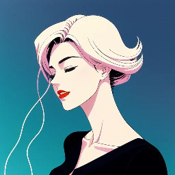 A cinematic anime-style portrait of a beautiful young woman photographed from a dramatic low-angle perspective beneath a vivid deep-blue summer sky. She has long, slightly messy black hair blowing naturally across her face, closed eyes, soft facial features, glossy coral-red lips, and a peaceful expression. She is wearing a simple dark navy-blue top. Huge detailed white cumulus clouds fill most of the background, with distant electricity poles and overhead wires adding depth. Bright midday sunlight, warm highlights on the skin, soft shadows, expressive hand-drawn linework, painterly shading, highly detailed hair strands, atmospheric perspective, emotional and dreamy mood, Japanese anime film aesthetic, vertical composition, masterpiece quality.